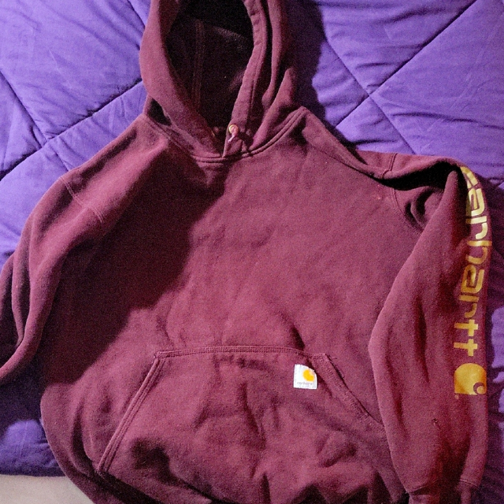 Carhartt Maroon Hoodie with Yellow Logo